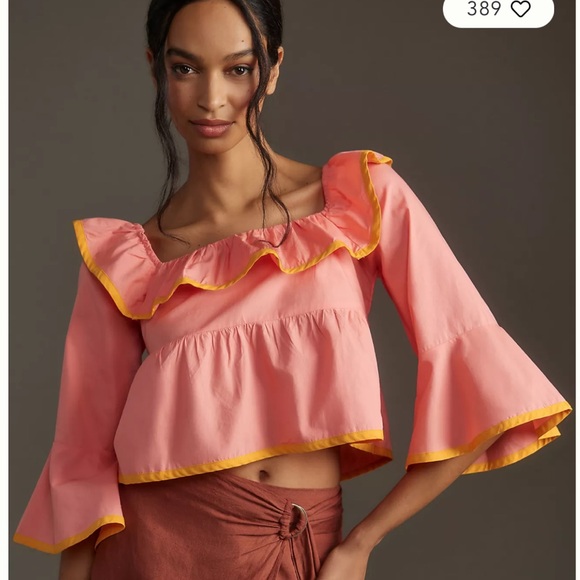 NWT Maeve Anthropologie Pink Square Neck Ruffle Babydoll Top Shirt Blouse XS - Picture 1 of 3